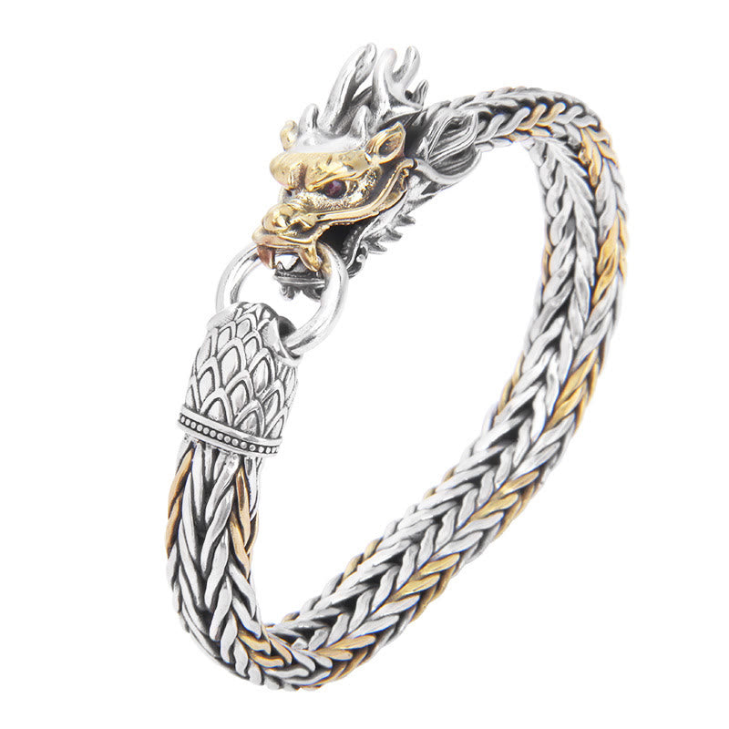 Buddha Stones 925 Srebro Sterlingowe Rok Smoka Pomyślna Ochrona Smoka Metalowa Bransoletka Pleciona Projekt - image 6