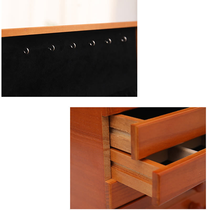 Buddha Stones Duża pojemność Vintage Kwiaty Rzeźbione Drewniane Pudełko na Biżuterię Sześciowarstwowe Pudełko do Przechowywania Biżuterii - image 12