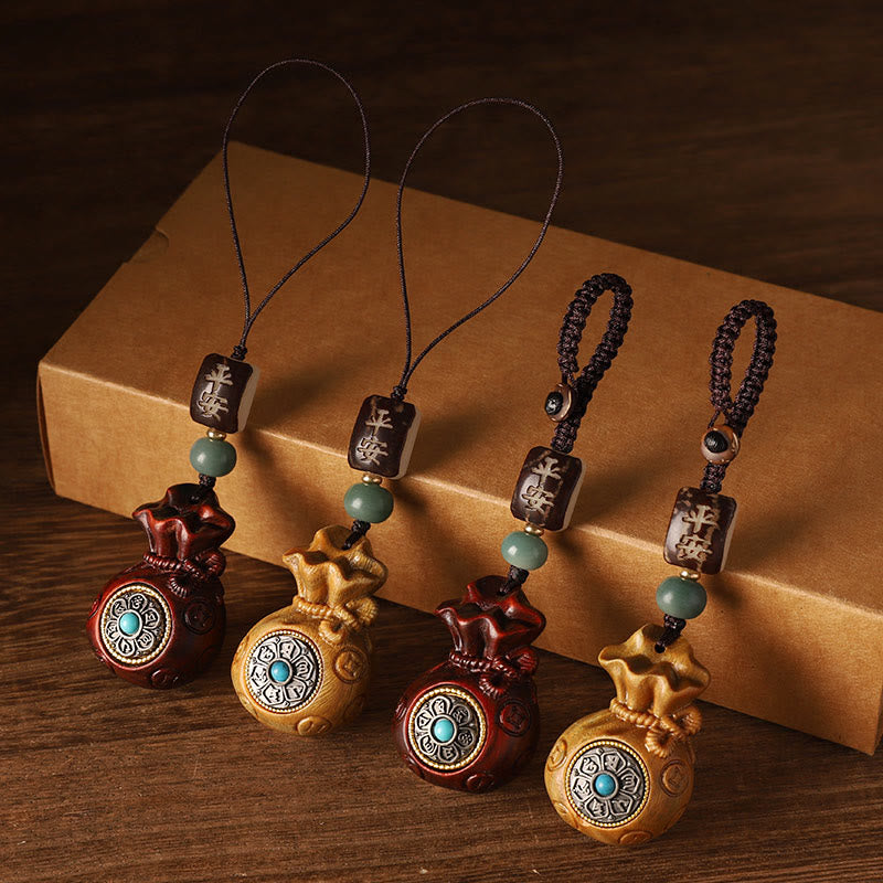 Buddha Stones Mały liść Czerwony sandałowiec Zielony sandałowiec Worek pieniędzy Om Mani Padme Hum Obrotowa ochrona wisząca dekoracja
