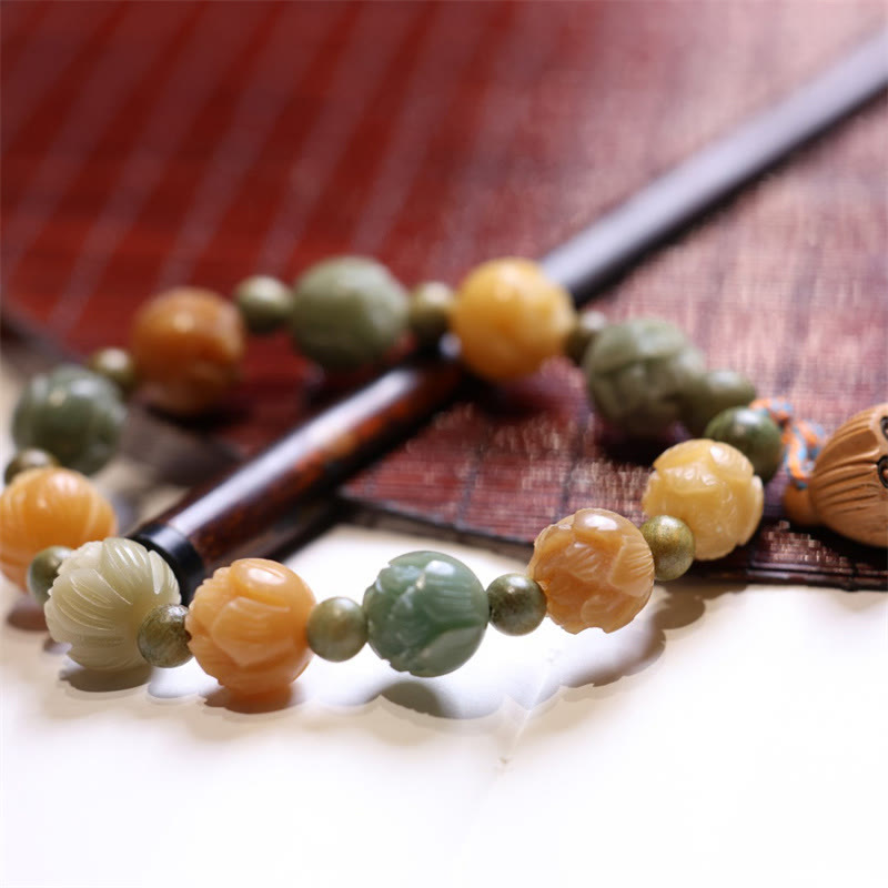 Bransoletka Buddha Stones Bodhi Seed Lotus Green Sandalwood Wisdom Harmony