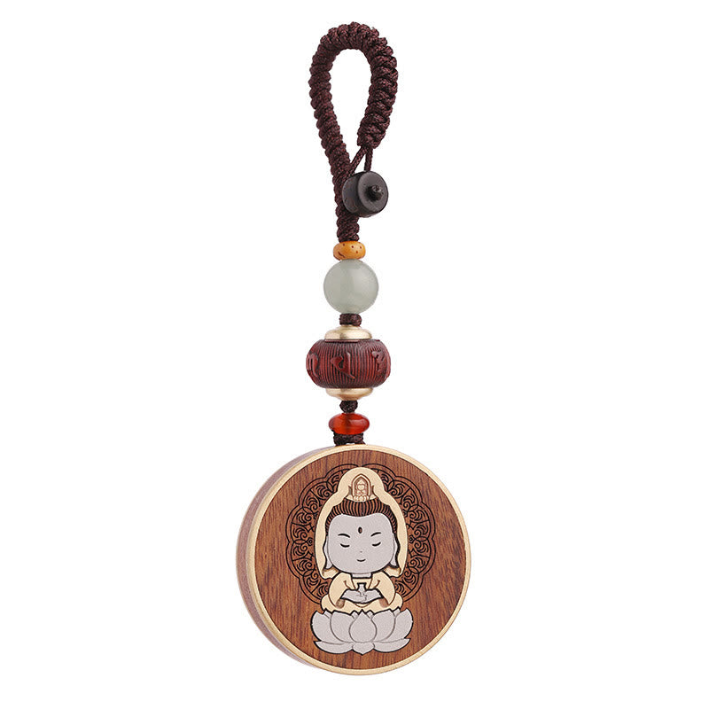 Buddha Stones Drewno hebanowe Palisander Budda Awalokiteśwara Om Mani Padme Hum Równowaga Car Key Chain Dekoracja