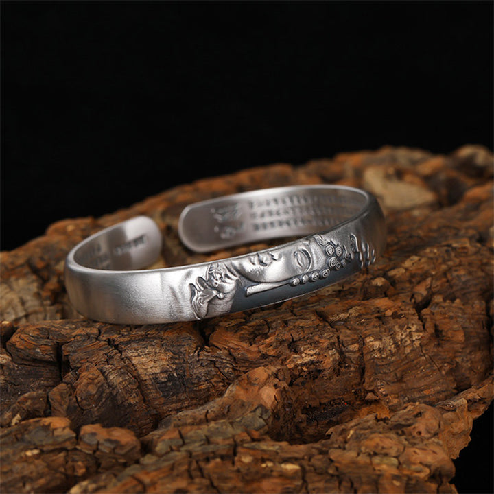 Buddha Stones 999 Srebro Sterling Głowa Buddy Serce Sutra Bransoletka Spokój