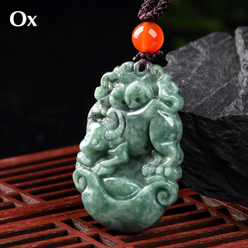 Buddha Stones Naturalny Jadeit 12 Chiński Zodiak Naszyjnik Wisiorek Dobrobytu - Wół - image 16