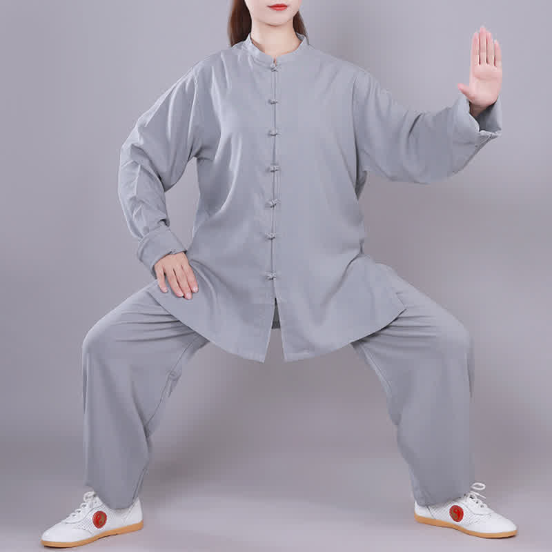 Buddha Stones Tai Chi Qigong Medytacja Modlitwa Duchowa Praktyka Zen Unisex Bawełniany Lniany Zestaw Ubrań - Szary - Długi rękaw - US14, UK/AU18, EU46 (3XL)  - image 25