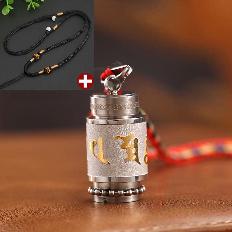 Buddha Stones Tybet Om Mani Padme Hum Shurangama Mantra Tytanowa stal Mądrość Amulet Naszyjnik Wisiorek - 1,4*2,4 cm - Srebrny - Czarny sznurek - image 30