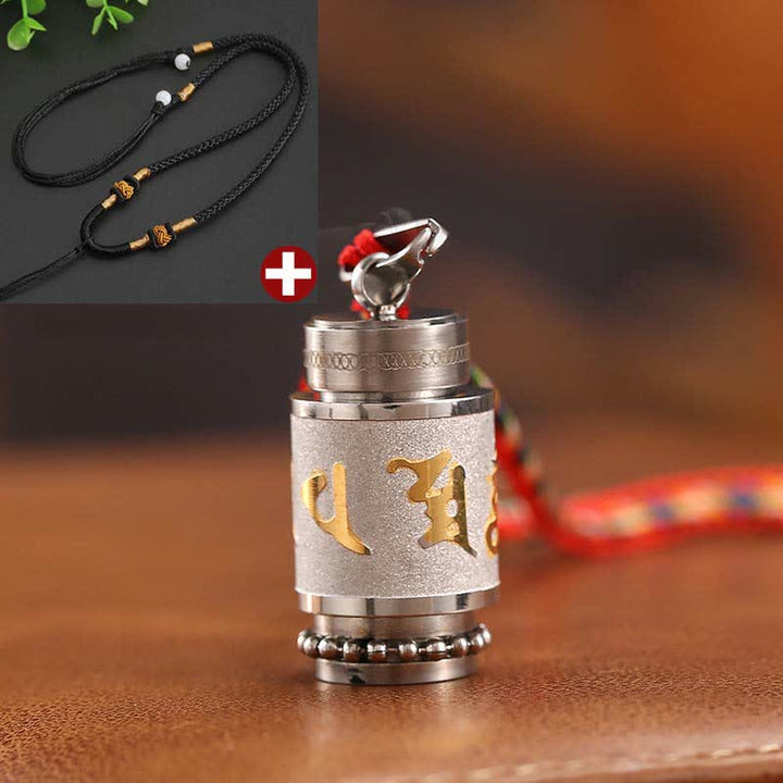 Buddha Stones Tybet Om Mani Padme Hum Shurangama Mantra Tytanowa stal Mądrość Amulet Naszyjnik Wisiorek - 1,4*2,4 cm - Srebrny - Czarny sznurek - image 30