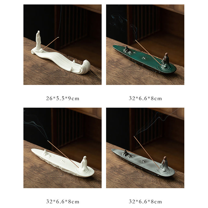 Budda Mnich Ceramiczny Morska Fala Góra Błogosławieństwo Kadzielnica Dekoracja