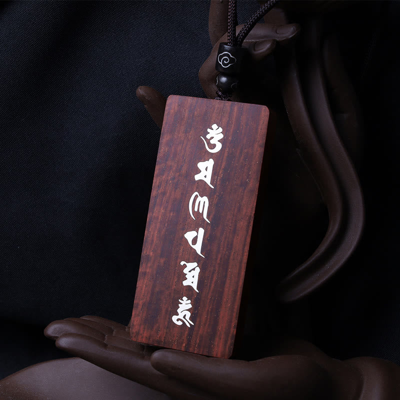 Buddha Stones 999 Srebro Sterlingowe Mały Liść Czerwony Sandałowiec Drewno Hebanowe Om Mani Padme Hum Intarsjowany Naszyjnik Ochronny Wisiorek - image 4