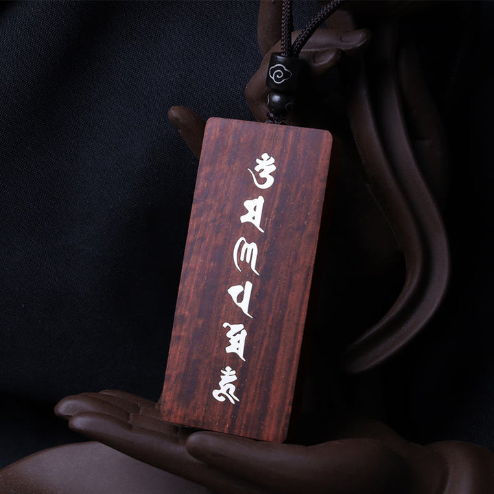 Buddha Stones 999 Srebro Sterlingowe Mały Liść Czerwony Sandałowiec Drewno Hebanowe Om Mani Padme Hum Intarsjowany Naszyjnik Ochronny Wisiorek - image 4