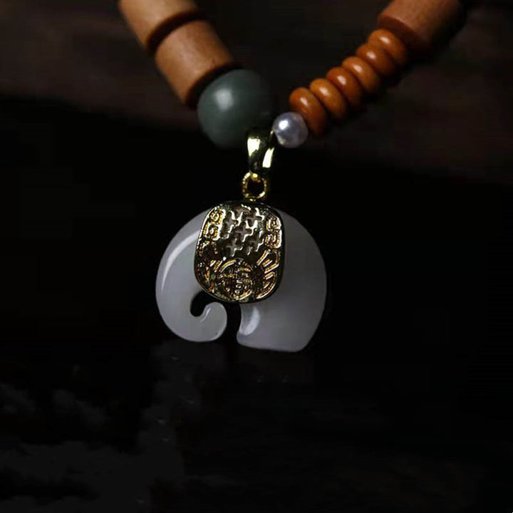 Bransoletka ochronna z jadeitu sandałowego i słonia