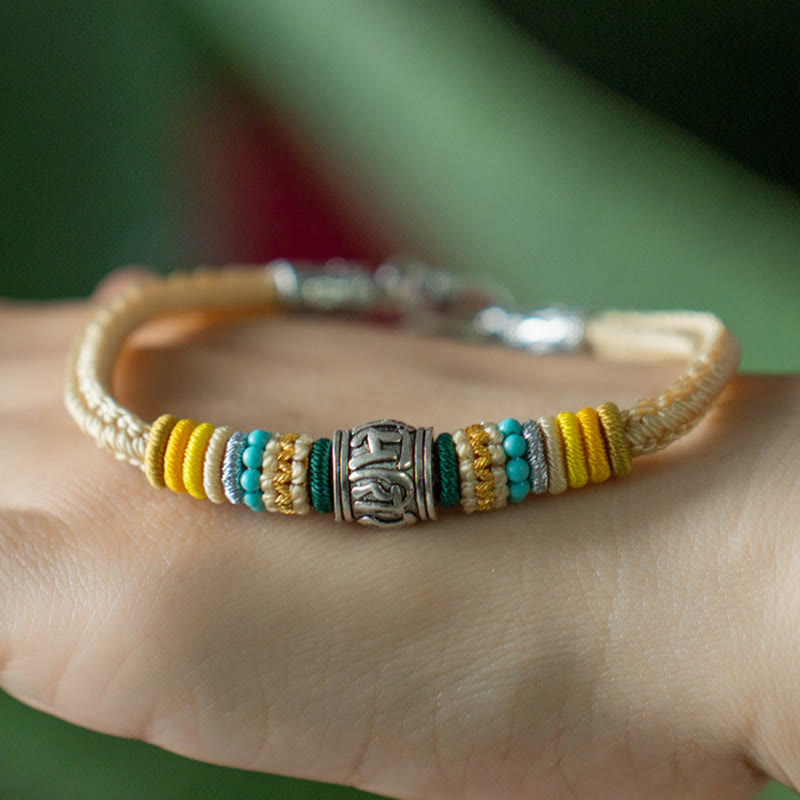 Buddha Stones Ręcznie robione 925 Srebro Sterling Tybetańskie Om Mani Padme Hum Czystość Bransoletka pleciona - image 4