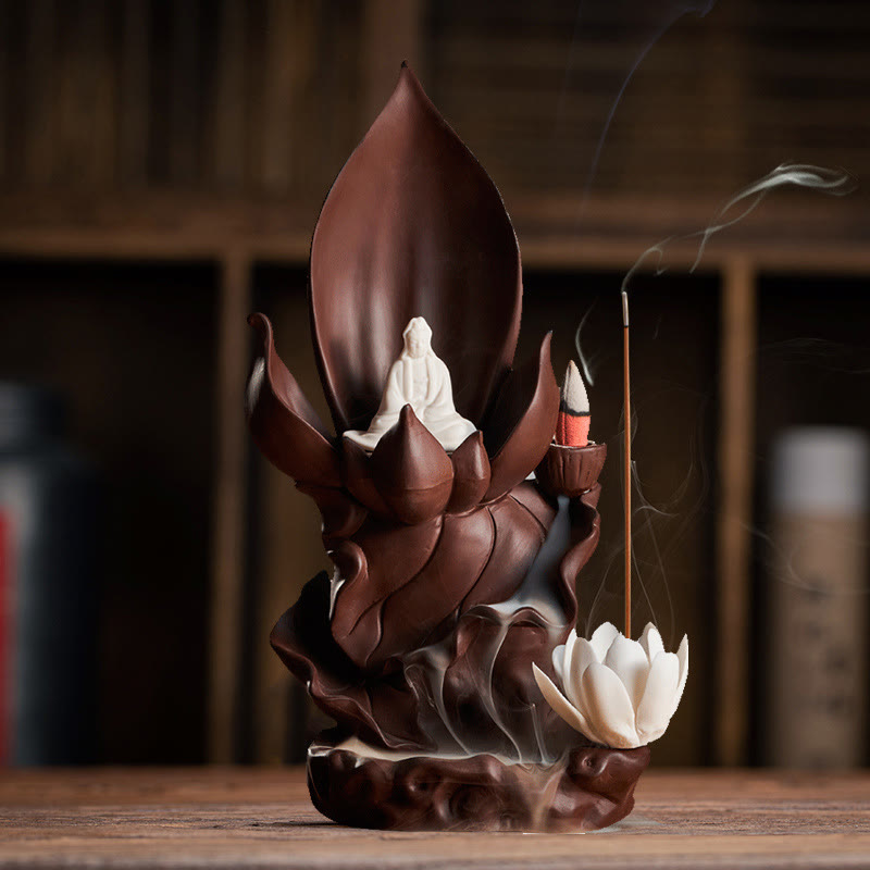 Buddha Stones Lotos Budda Awalokiteśwara Oświecenie Fioletowa Glina Kadzielnica Dekoracja