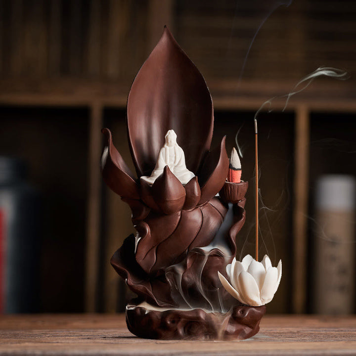 Buddha Stones Lotos Budda Awalokiteśwara Oświecenie Fioletowa Glina Kadzielnica Dekoracja