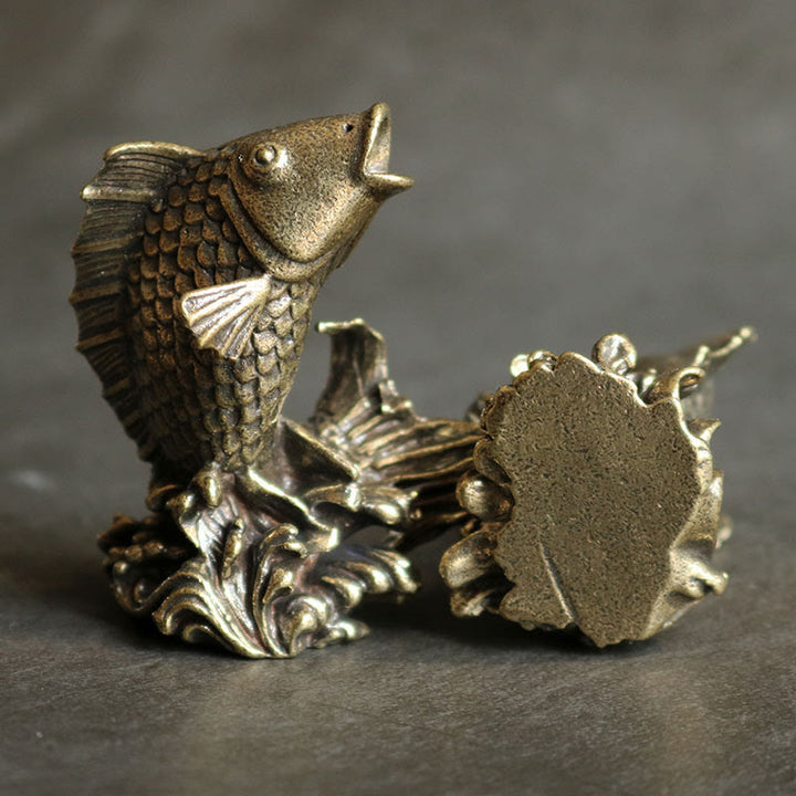 Buddha Stones Ręcznie Robione Małe Ryby Koi Miedź Bogactwo Dekoracja Domu