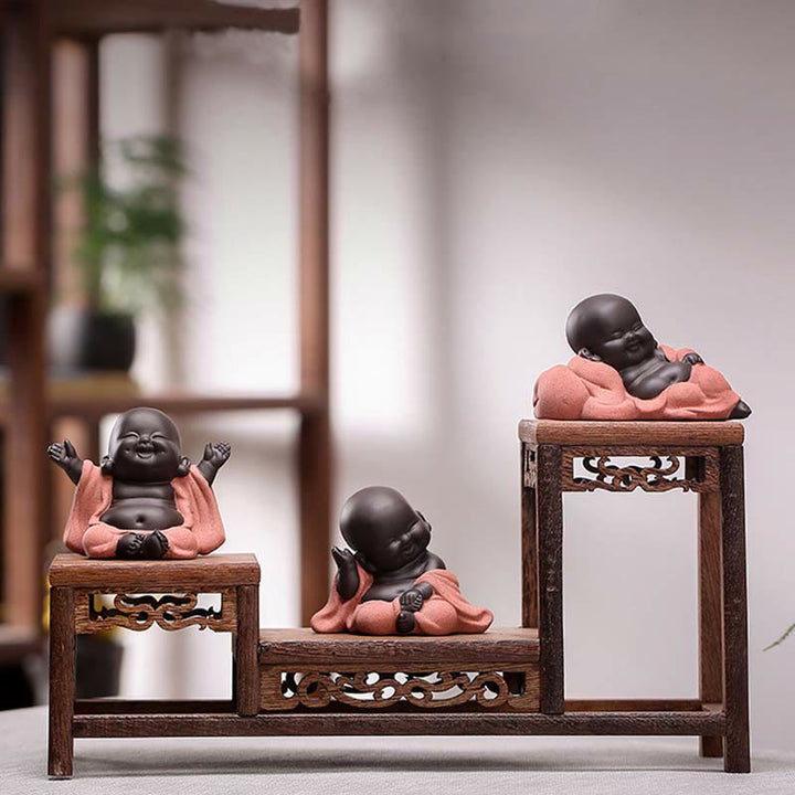 Buddha Stones Zawsze Uśmiechnięty Śmiejący się Budda Bogactwo Szczęście Fioletowa Glina Dekoracja Statuy Maitreya