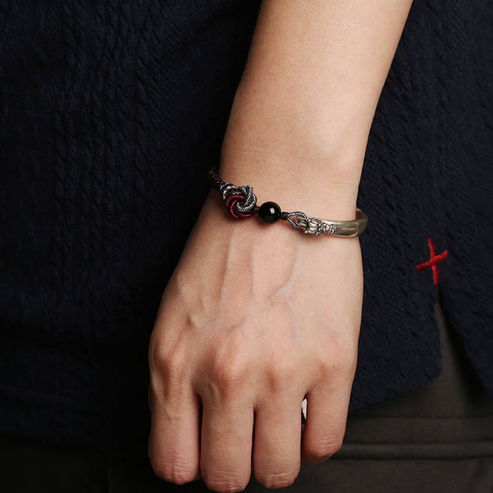 Buddha Stones 925 Srebro Sterlingowe Pomyślny Smok Sukces Ręcznie Robiona Bransoletka Pleciona