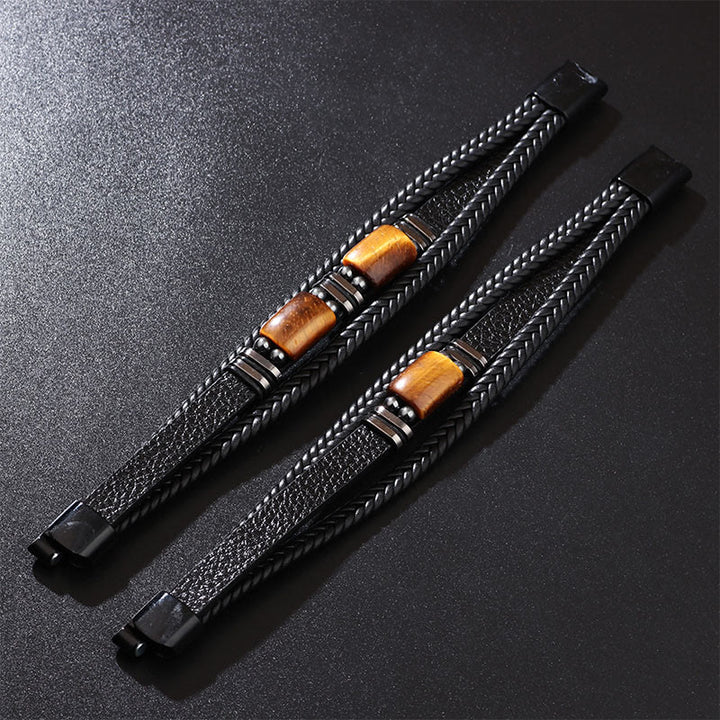 Bransoletka ze skóry wielowarstwowej z zapięciem magnetycznym i Buddha Stones Tiger Eye Power
