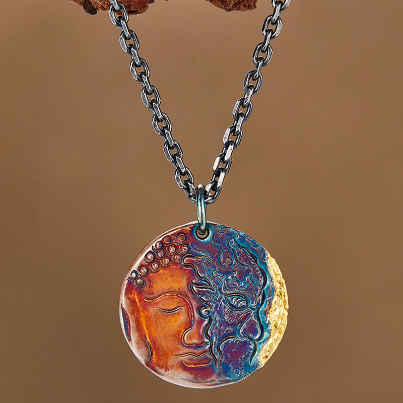 Buddha Stones 999 Srebro Sterlingowe 24K Złoto Pół Demon Pół Budda Współczucie Naszyjnik Wisiorek - image 3