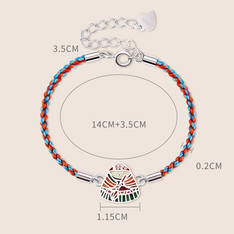 Buddha Stones 925 Srebro Sterling Wzór Zongzi Szczęście Wielokolorowa Bransoletka Ręcznie Robiona
