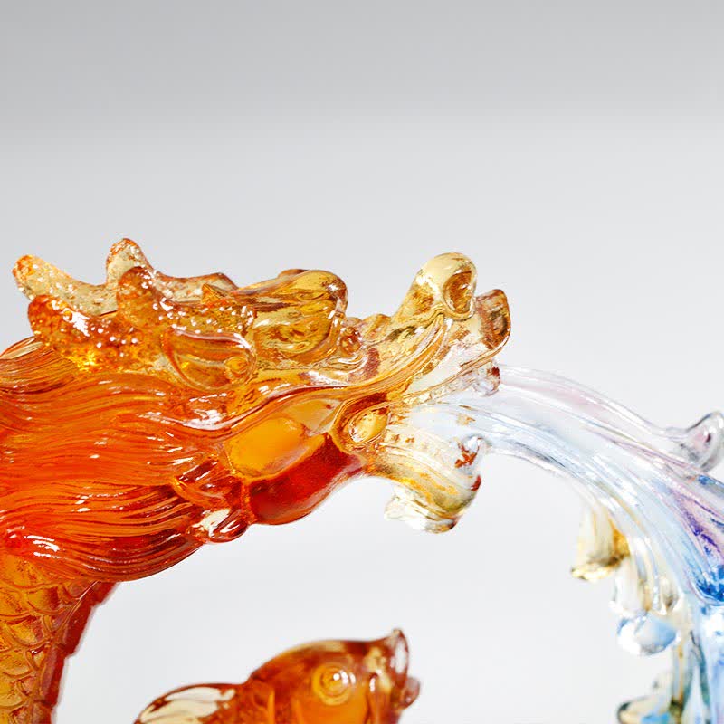 Buddha Stones Feng Shui Smok Koi Ryba Ręcznie Liuli Kryształ Sztuka Dekoracja Domu Biuro