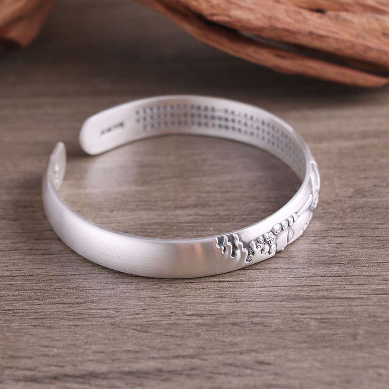 Buddha Stones 999 Srebro Sterling Głowa Buddy Serce Sutra Bransoletka Spokój