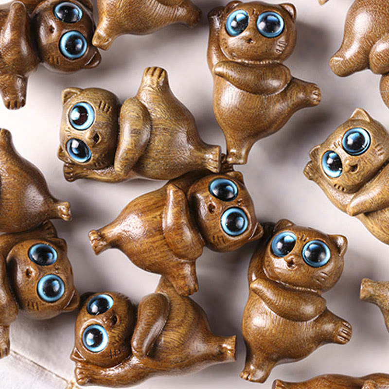 Buddha Stones Mini Zielone Drzewo Sandałowe Tańczący Kot Grawerowane Pozytywne Dekoracje Biurka - image 11