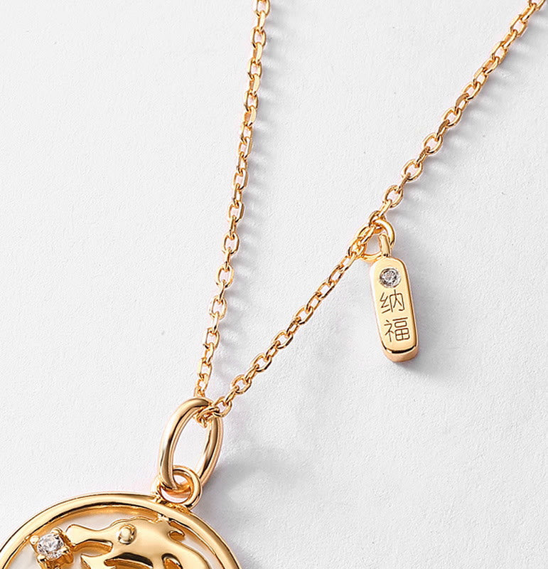 ❗❗❗Wyprzedaż błyskawiczna - Buddha Stones ze srebra próby 925, kamień Tridacna, rok smoka, charakter Fu, szczęście, siła, naszyjnik, wisior