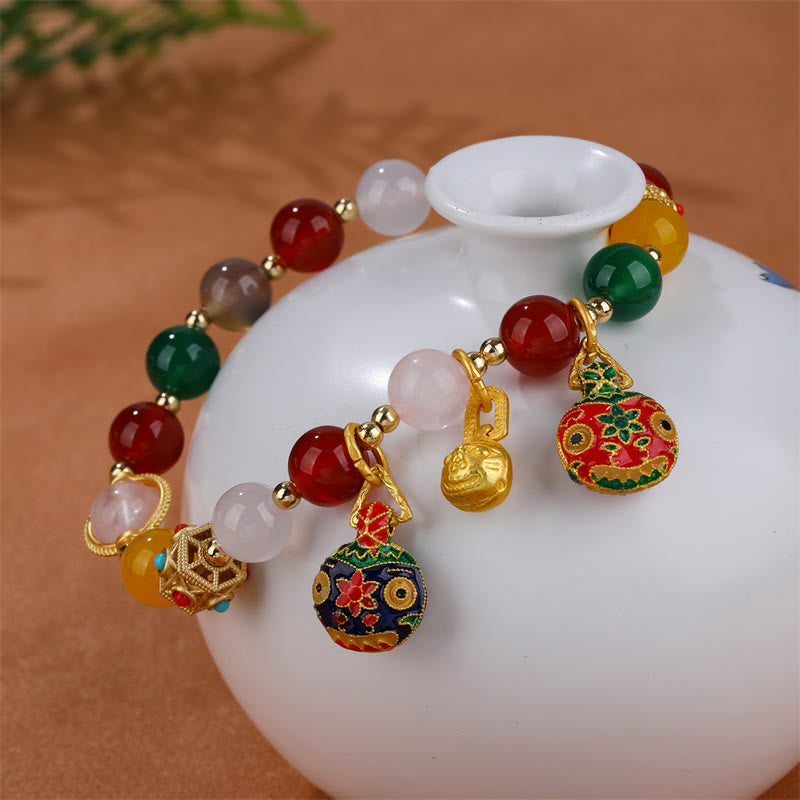 Buddha Stones Złote Połykanie Bestii Rodzina Różnorodny Agat Kryształ Bransoletka Sukcesu