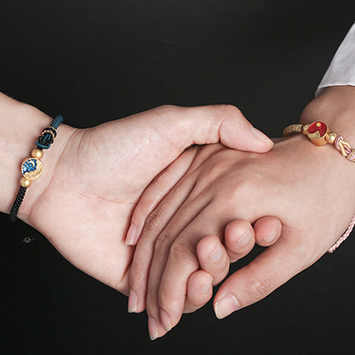 Bransoletka dla pary z ręcznie robionych Buddha Stones z motywem gór i morza, z wygrawerowanym szczęściem, dwukolorowa