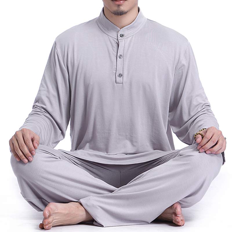 Buddha Stones Medytacja Modlitwa Duchowy Zen Tai Chi Praktyka Joga Odzież Męski Zestaw - Szary - US/UK/AU44, EU54 (3XL) - image 0