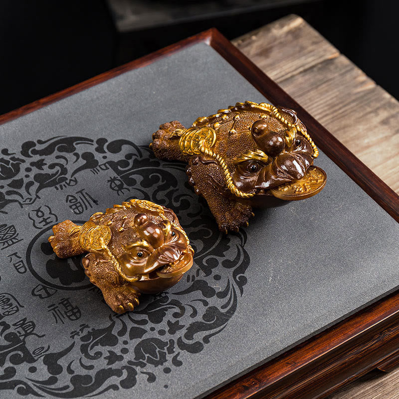Buddha Stones Zmieniające Kolor FengShui Bogactwo Szczęśliwa Żaba Miedziana Moneta Herbata Zwierzę Żywica Figurka Dekoracja
