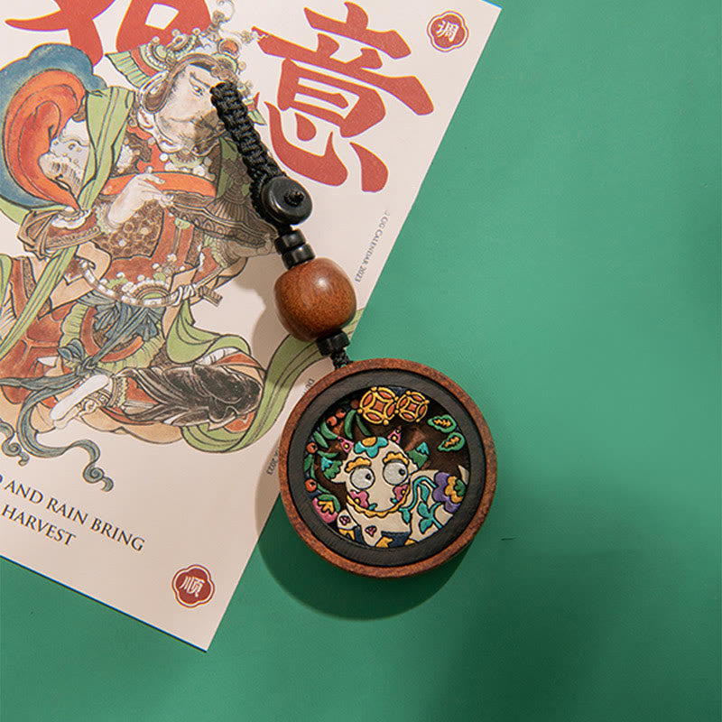 Buddha Stones Rok Smoka Malowane Ręcznie Chińskie Zodiak Palisander Rzeźbiony Spokojny Brelok
