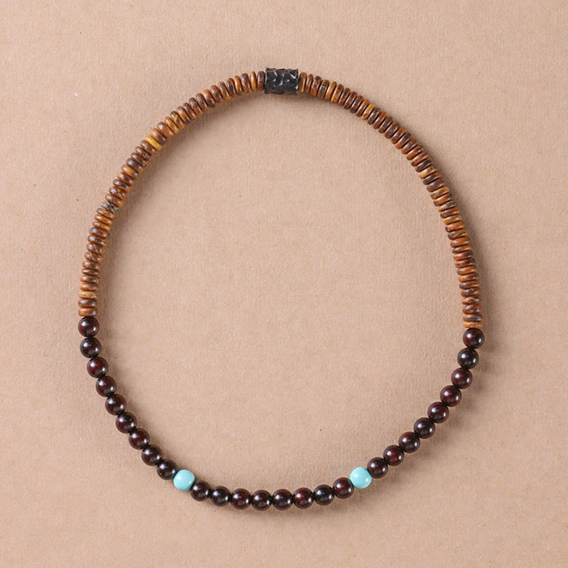 Buddha Stones Sandałowe Małe Liście Czerwonego Sandała Turkusowa Ochrona Bransoletka Podwójnie Owijana