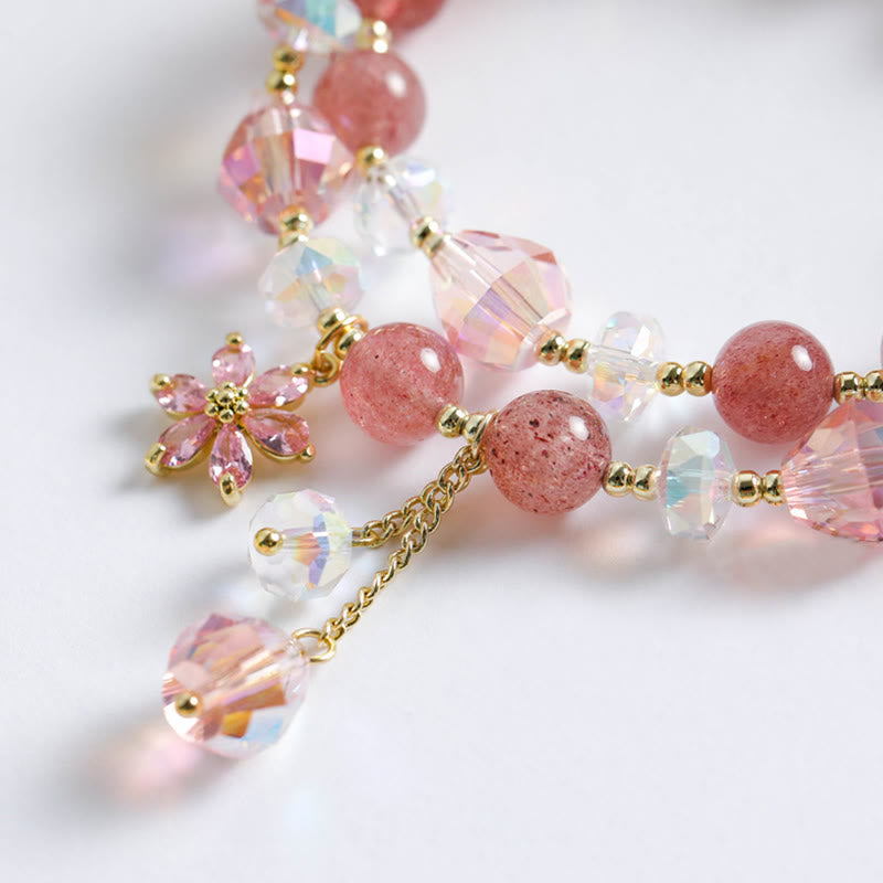 Bransoletka Buddha Stones Truskawkowy Kwarc Cyrkon Kwiat Uzdrawiający Podwójne Owijanie
