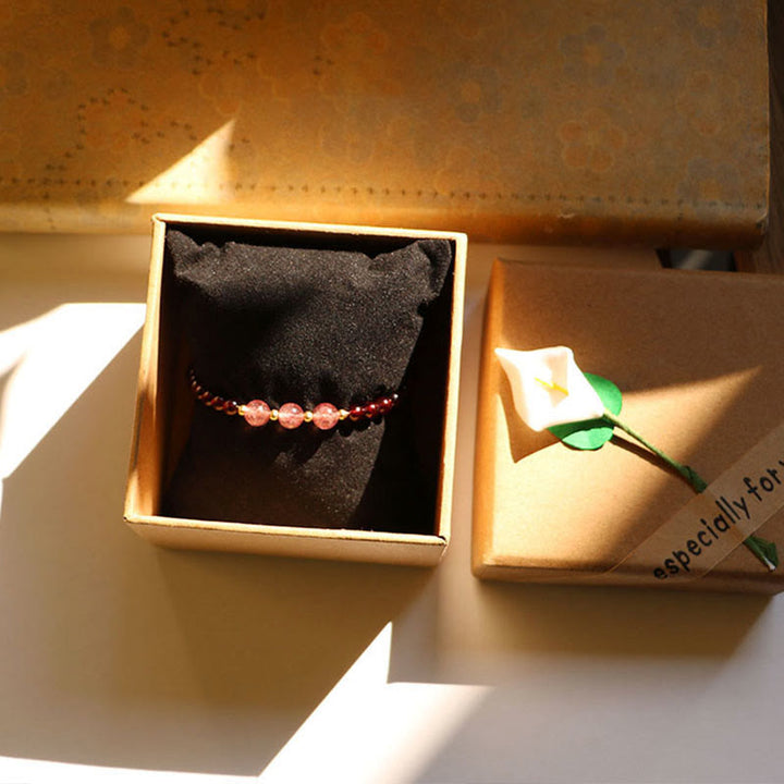 Bransoletka Buddha Stones Naturalny Granat Truskawkowy Kwarc Spokojny