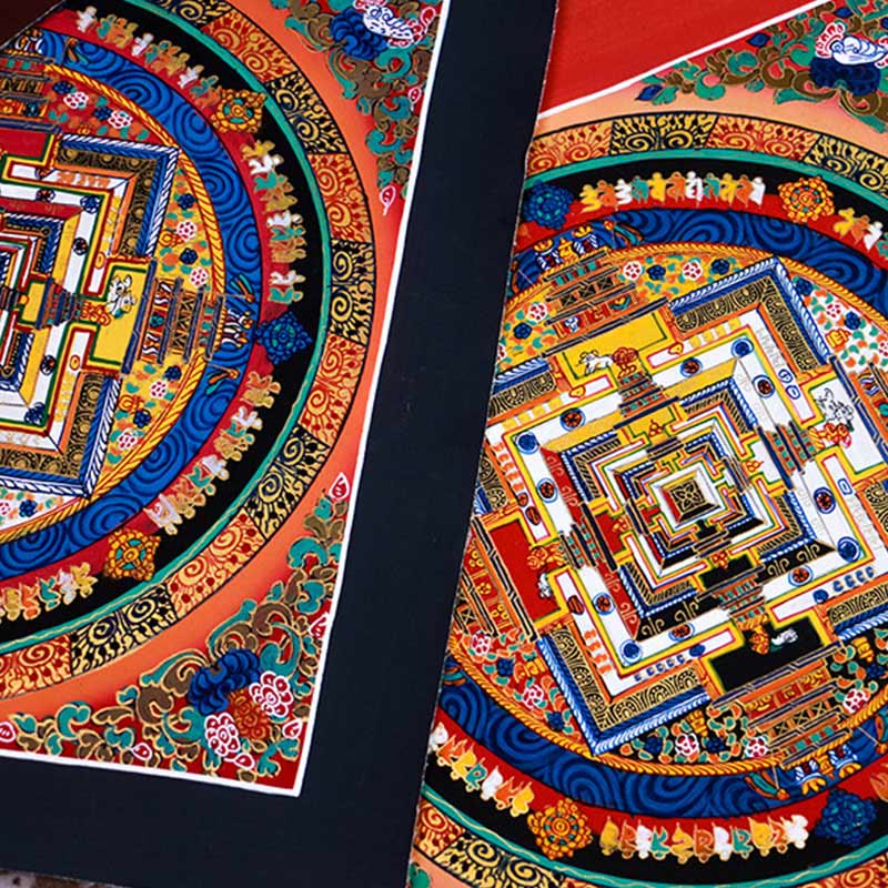 Tybetański ręcznie malowany obraz Thangka Mandala w pudełku z losowym wzorem kolorystycznym
