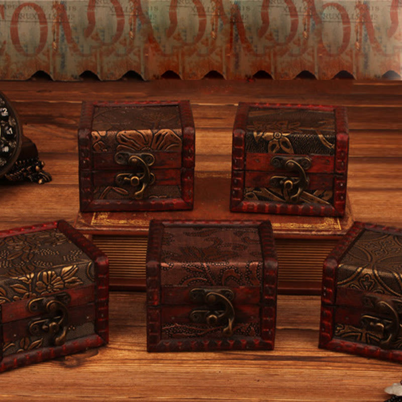 Buddha Stones Retro Małe Kwadratowe Drewniane Pudełko Na Biżuterię Kwiat Lotosu Trawa Winogrono Miedziana Moneta Żonkil Pudełko Do Przechowywania Biżuterii