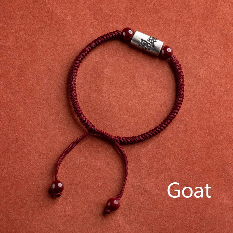 Bransoletka z Buddha Stones 925 srebro 12 chińskich znaków zodiaku z cynobrem