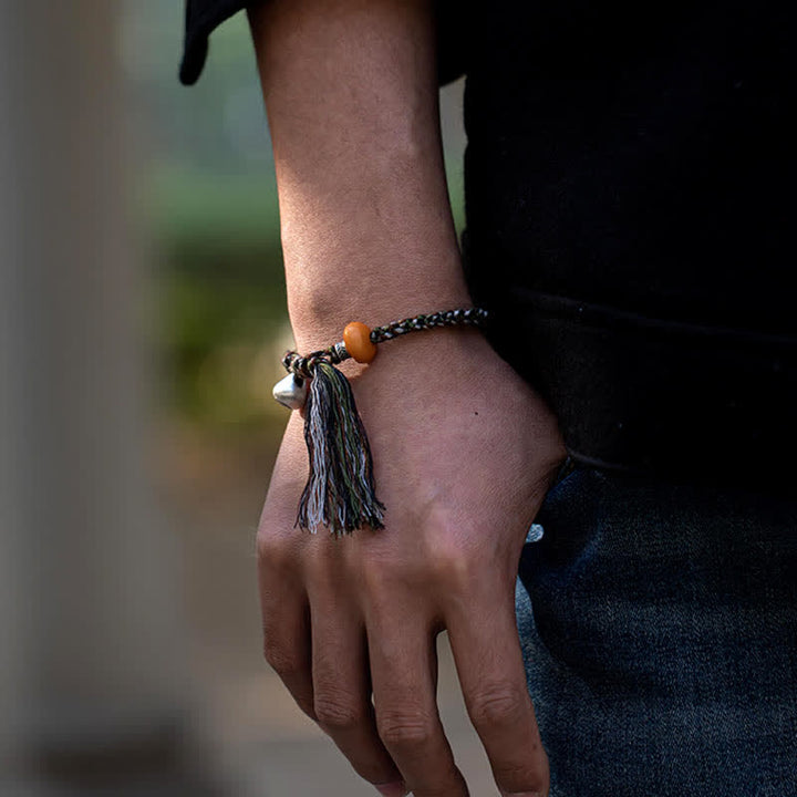 Bransoletka ochronna z bursztynu, waga Steelyard, srebro próby 990, wykonana z Tybetu, ręcznie robiona