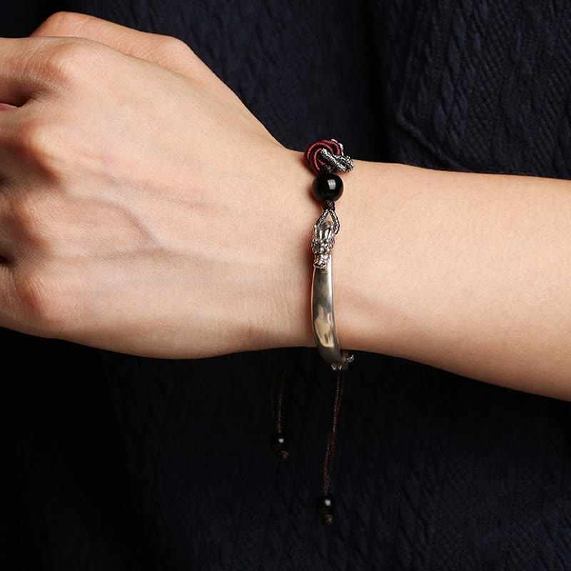 Buddha Stones 925 Srebro Sterlingowe Pomyślny Smok Sukces Ręcznie Robiona Bransoletka Pleciona