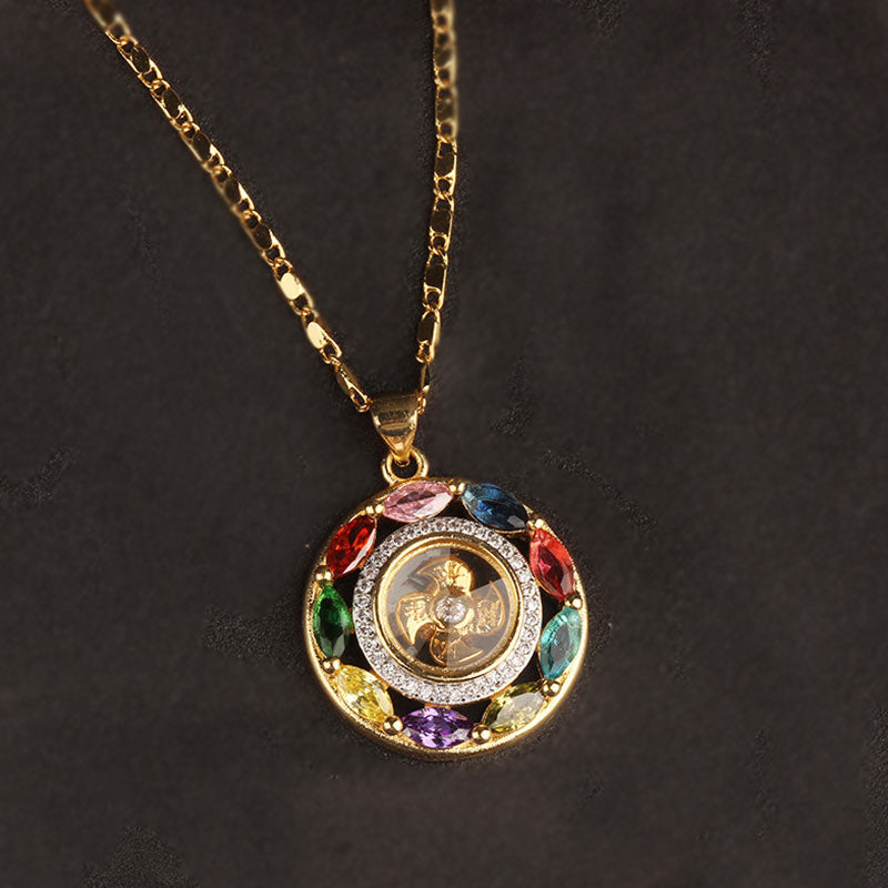 Buddha Stones Kolorowy Cyrkon Miedź Bogactwo Szczęście Obrót Bransoletka Naszyjnik Wisiorek