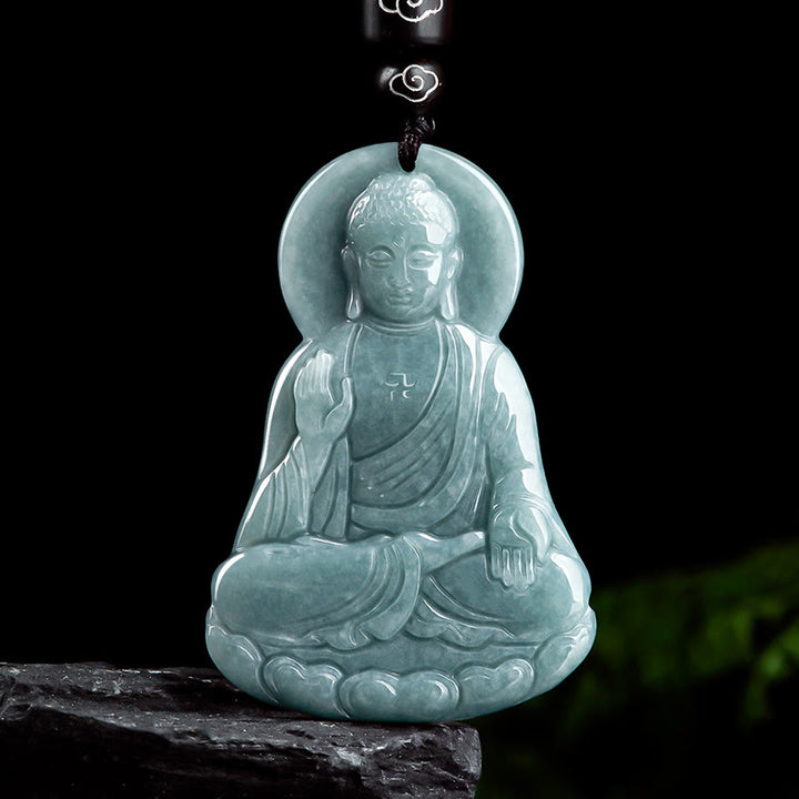 Buddha Stones Amitabha Budda Naturalny Jadeit Lotos Amulet Naszyjnik ze sznurka Współczucie Wisiorek - Symbol Buddy (współczucie ♥ spokój) - image 1
