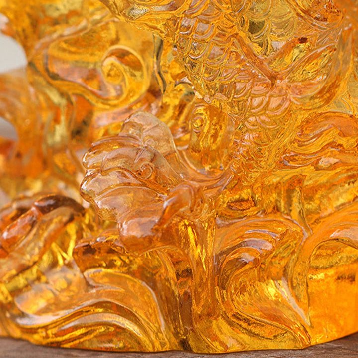 Buddha Stones Ręcznie Chińskie Zodiak Żółty Smok Liuli Kryształowe Dzieło Sztuki Szczęścia Ochrona Dekoracja Domu i Biura