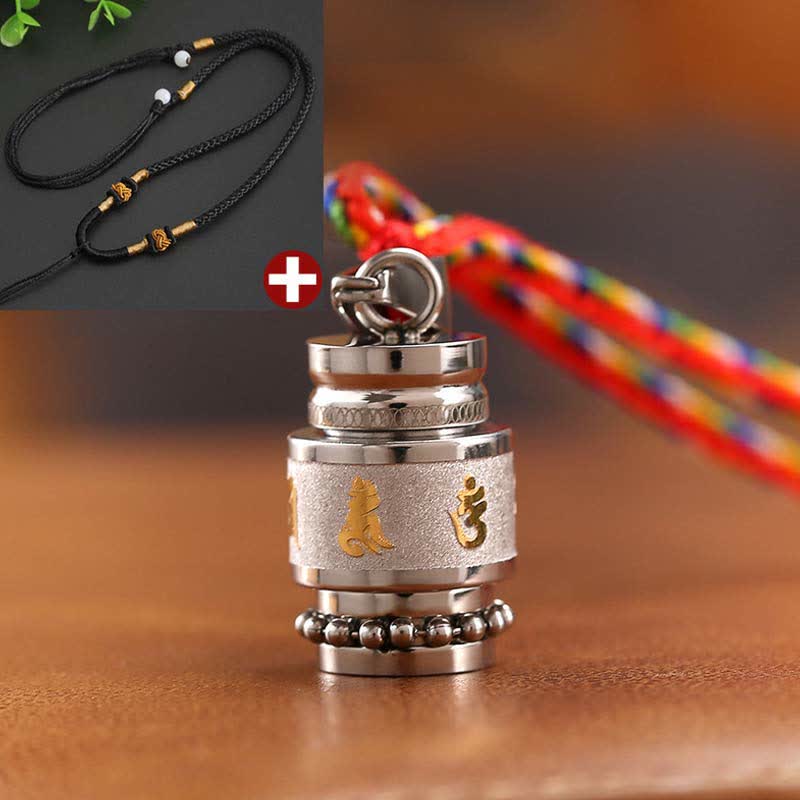 Buddha Stones Tybet Om Mani Padme Hum Shurangama Mantra Tytanowa stal Mądrość Amulet Naszyjnik Wisiorek - 1,2 cm * 1,8 cm - Srebrny - Czarny sznurek - image 16