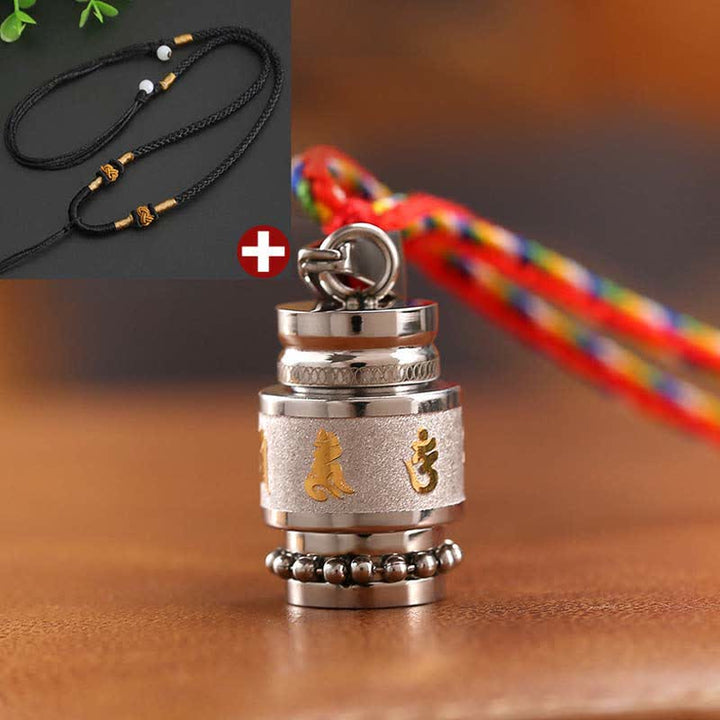 Buddha Stones Tybet Om Mani Padme Hum Shurangama Mantra Tytanowa stal Mądrość Amulet Naszyjnik Wisiorek - 1,2 cm * 1,8 cm - Srebrny - Czarny sznurek - image 16