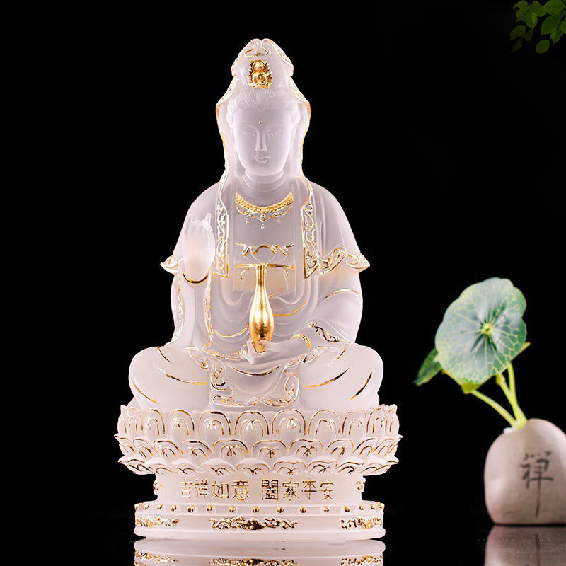 Buddha Stones Kwan Yin Awalokiteśwara Ręcznie robiona figurka Liuli Kryształowe dzieło sztuki Statua bogactwa Ofiara domowa Dekoracja