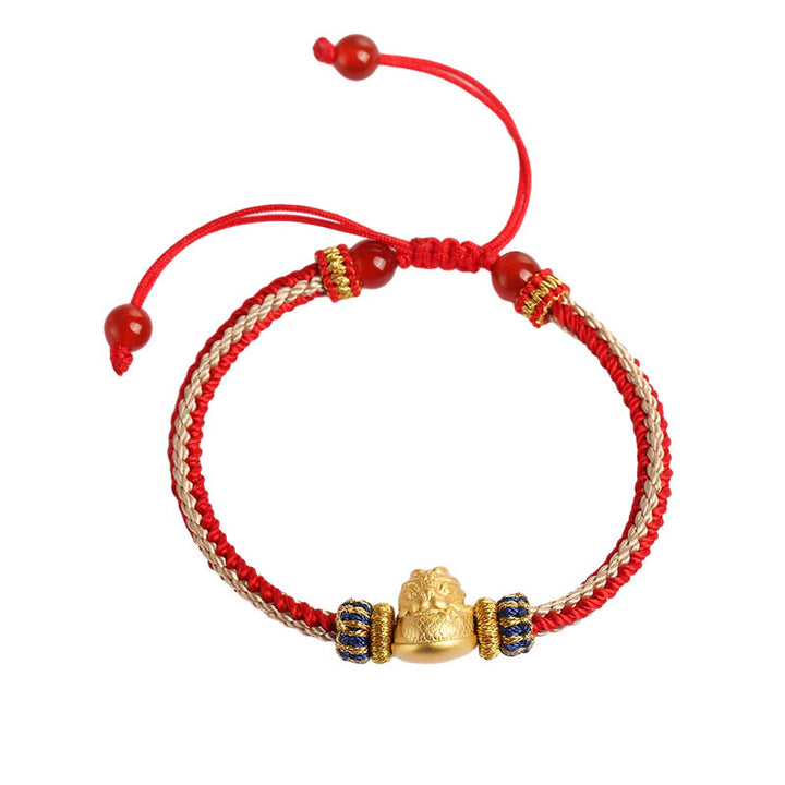 Buddha Stones 925 Srebro Sterlingowe Baby Dragon Szczęście Siła Ręcznie Pleciona Bransoletka