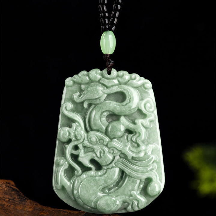 Buddha Stones Rok Smoka Chiński Zodiak Smok Szybujący Jade Ochrona Koraliki Naszyjnik Wisiorek