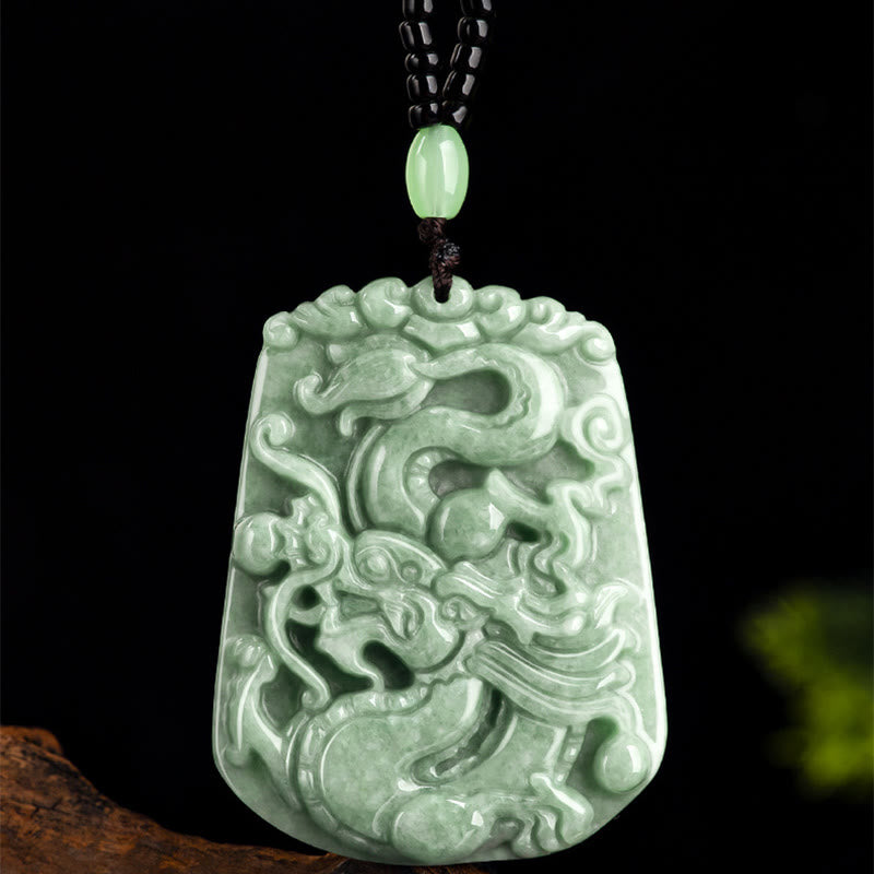 Buddha Stones Rok Smoka Chiński Zodiak Smok Szybujący Jade Ochrona Koraliki Naszyjnik Wisiorek