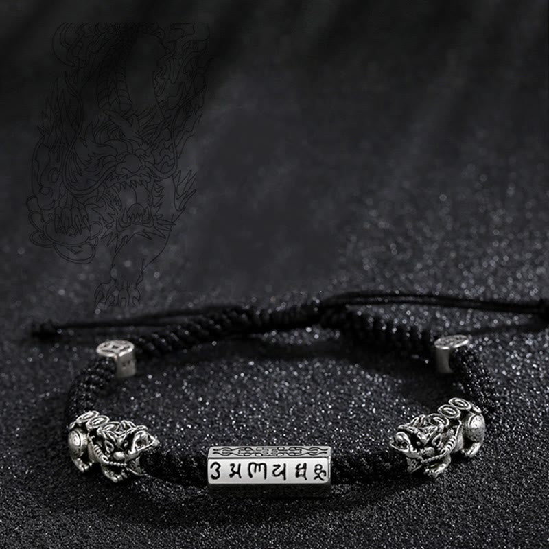 Buddha Stones Podwójna PiXiu Feng Shui Miedziana Moneta Om Mani Padme Hum Bransoletka Sznurkowa - image 13